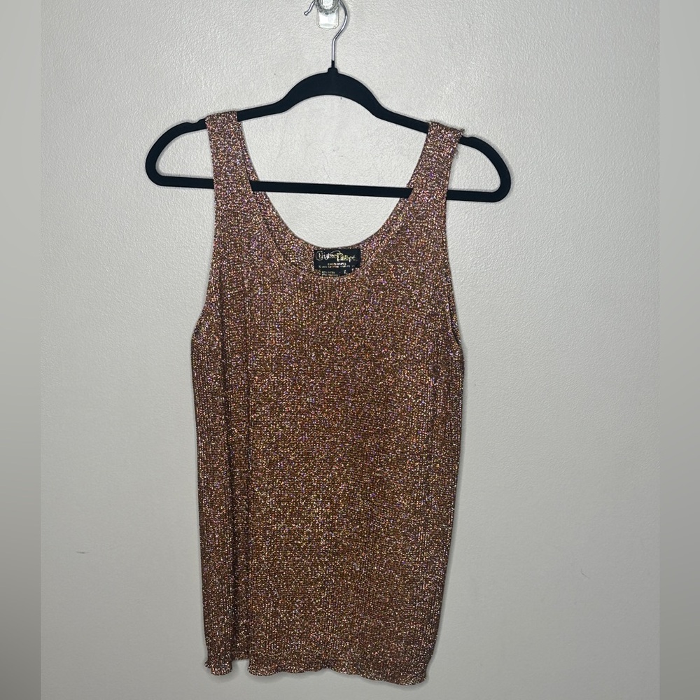 Vintage 90s Christine Phillipe Bronze Crochet Tank Top Size Large